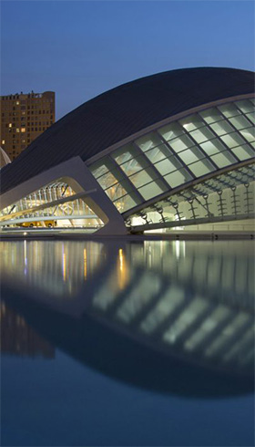 The futuristic architecture of the Ciutat de les Arts i de les Ciencies (City of Arts & Sciences) the the city of Valencia in the Pais Valenciano region of eastern Spain.
